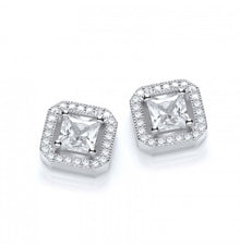  SILVER CUBIC ZIRCONIA SQUARE STUD EARRINGS