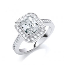  SILVER CUBIC ZIRCONIA RECTANGLE CLUSTER RING