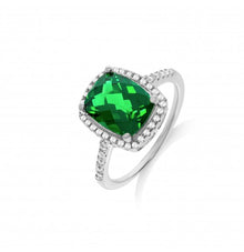  SILVER GREEN CUBIC ZIRCONIA CLUSTER RING