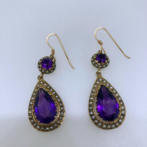 Vintage 9ct Amethyst and Pearl Drop Earrings