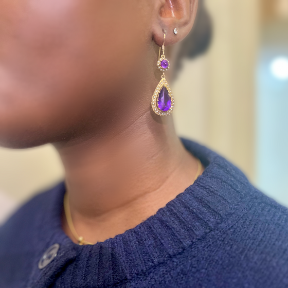 Pre-Loved Vintage 9ct Amethyst and Pearl Drop Earrings