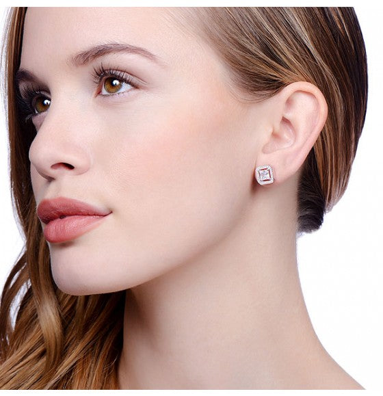 STERLING SILVER CUBIC ZIRCONIA SQUARE STUD EARRINGS