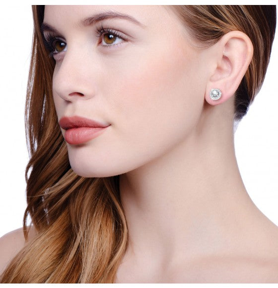 STERLING SILVER CUBIC ZIRCONIA HALO STUD EARRINGS