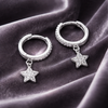 STERLING SILVER CUBIC ZIRCONIA STAR CHARM HUGGIE HOOP EARRINGS