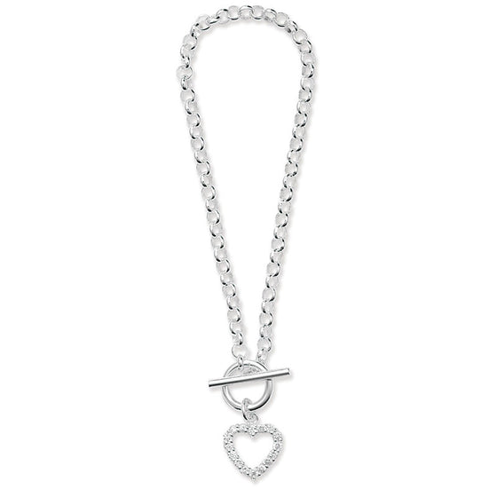 Silver T-bar Heart Cz Bracelet