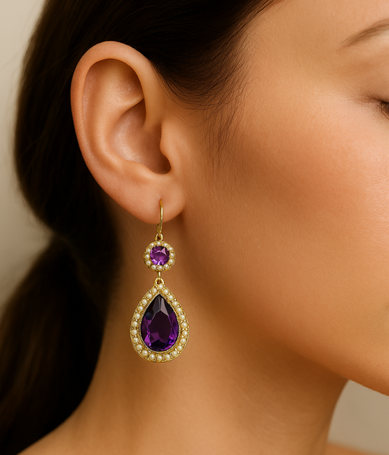 Pre-Loved Vintage 9ct Amethyst and Pearl Drop Earrings