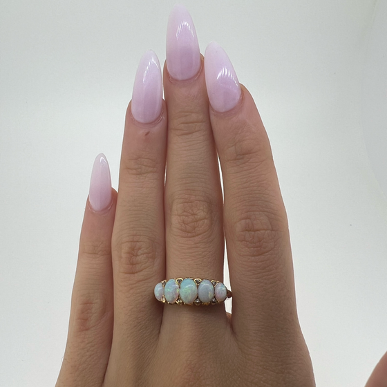 Antique 18ct Gold Opal and Diamond Ring