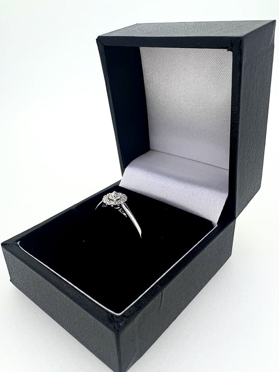 9CT WHITE GOLD DIAMOND HALO ENGAGEMENT RING