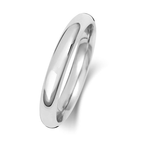 9ct White D Shape Light Weight 3mm Wedding Ring