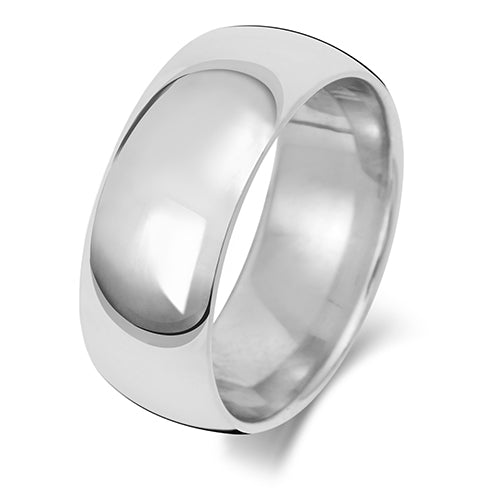 18ct White Traditional Court Medium Weight 8mm Wedding Ring