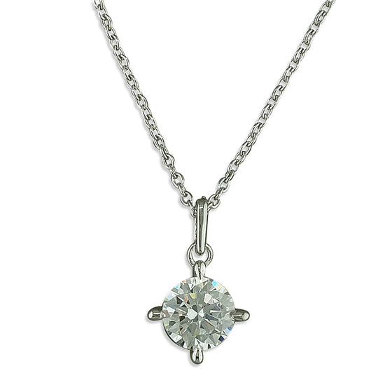 SILVER SOLITAIRE CUBIC ZIRCONIA NECKLACE