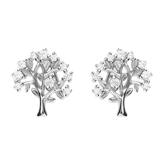 SILVER CUBIC ZIRCONIA TREE OF LIFE STUDS