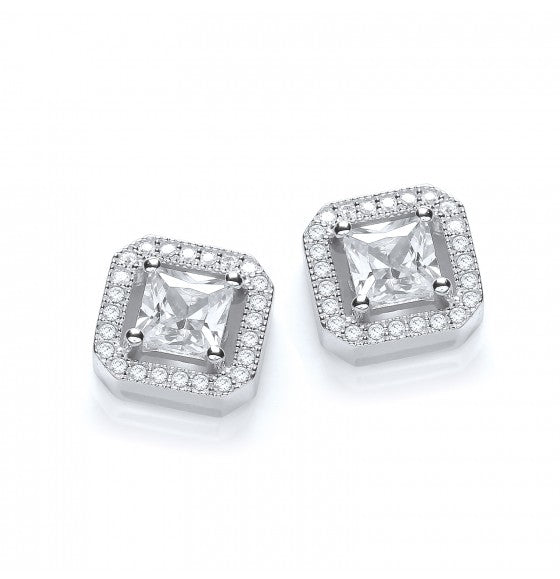 SILVER CUBIC ZIRCONIA SQUARE STUD EARRINGS