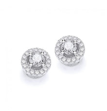  SILVER CUBIC ZIRCONIA HALO STUD EARRINGS