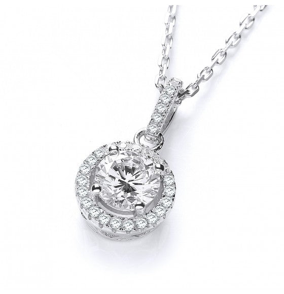 SILVER CUBIC ZIRCONIA HALO PENDANT