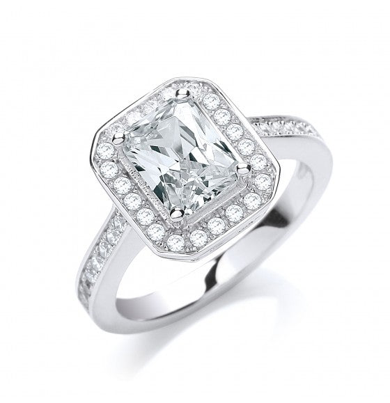 SILVER CUBIC ZIRCONIA RECTANGLE CLUSTER RING