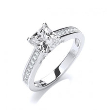  SILVER PRINCESS CUT CUBIC ZIRCONIA RING