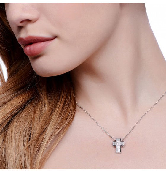 SILVER PAVE CROSS PENDANT