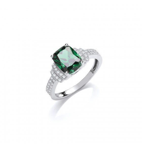 SILVER GREEN CUBIC ZIRCONIA RING