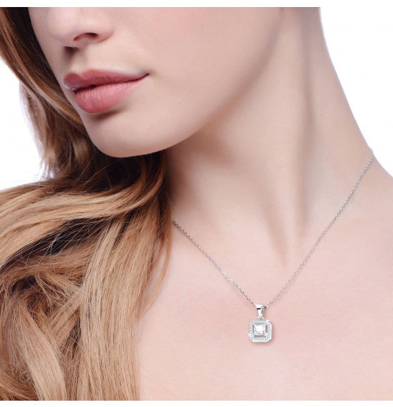 SILVER CUBIC ZIRCONIA SQUARE PENDANT