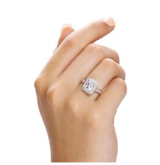 SILVER CUBIC ZIRCONIA RECTANGLE CLUSTER RING