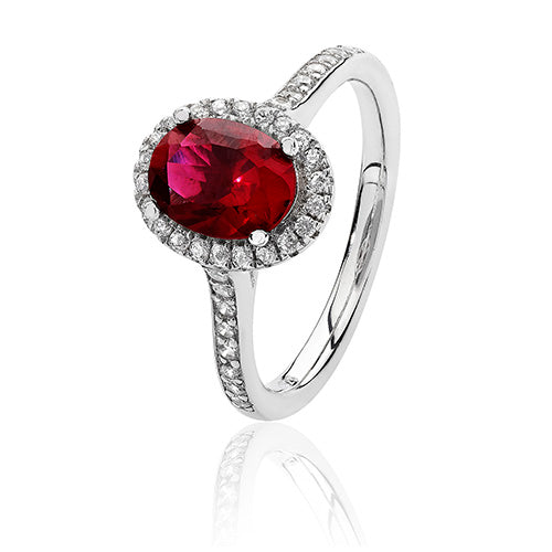 SILVER RED CUBIC ZIRCONIA OVAL HALO RING