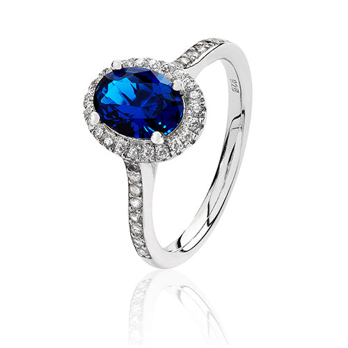 SILVER BLUE CUBIC ZIRCONIA OVAL HALO RING