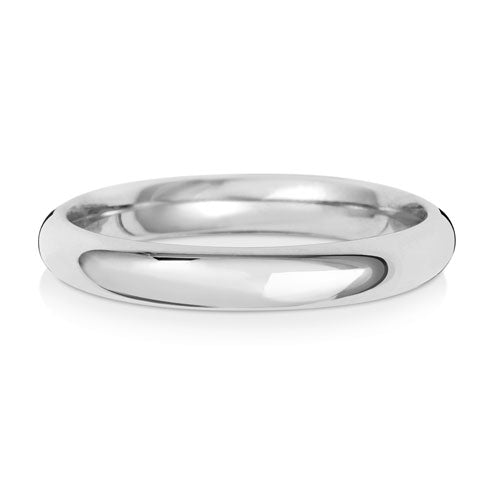 9ct White D Shape Light Weight 3mm Wedding Ring